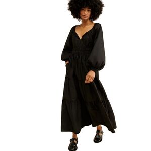 Anthropologie The Somerset Black Maxidress Puff-Sleeved Edition